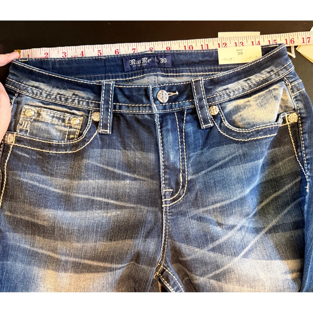 Miss Me Bootcut Jeans Size 30 Blue NWT Mid-Rise Embroidered Teal Wing M3930B - Picture 6 of 11